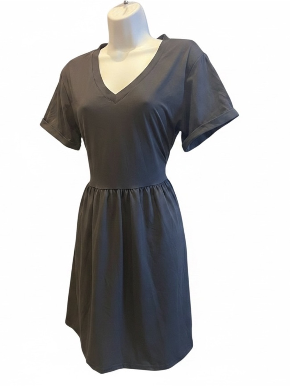 Women’s V-Neck Fit & Flare Dress – Dark Gray – Size M – NWOT